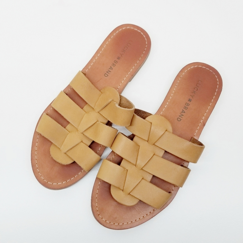 Lucky Brand Woven Leather Slide Sandals Open Toe